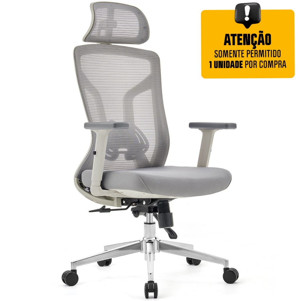 Cadeira de Escritório Diretor Dr.Office Ergo Pro, Mesh Respirável, Regulagem de Altura, Cinza