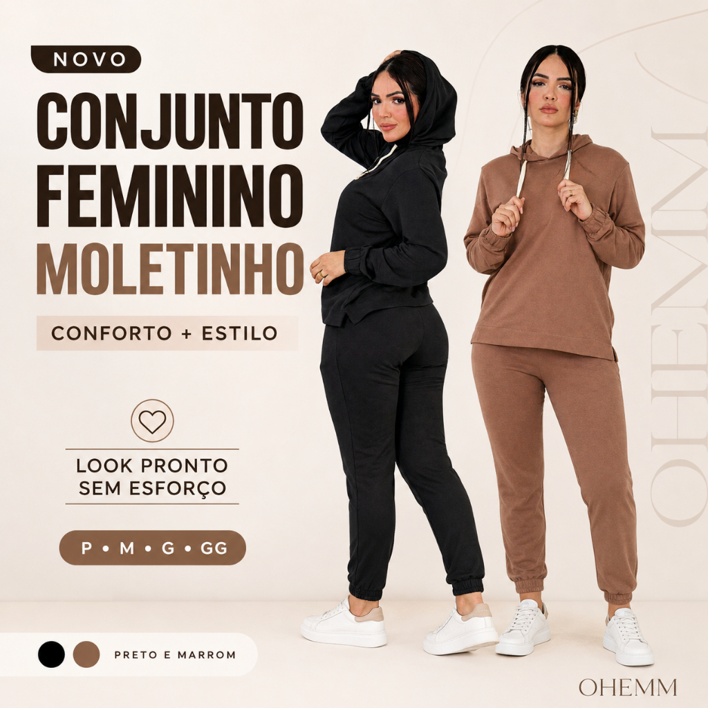 Conjunto Moletinho Feminino Confortável Estiloso Look Comfy