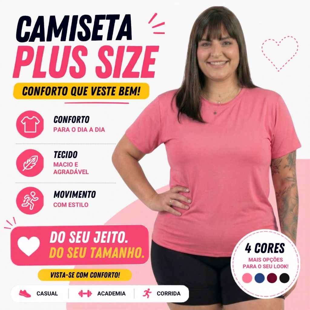 Camisa Blusa Plus Size Feminina Confortável Lisa Proteção UV Solar Academia Corrida Dia a Dia
