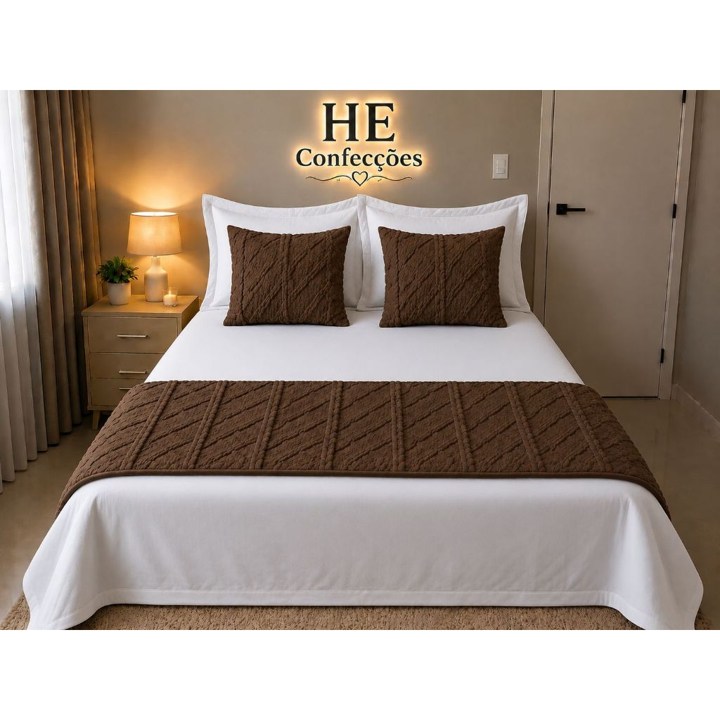 Kit 3 Peças Cama Posta 1 Peseira e 2 Capas de Almofada Decorativa Flannel trançado bem Elegante