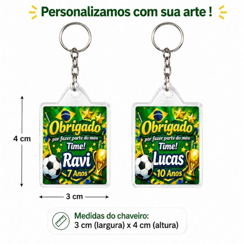 Chaveiro Acrílico Personalizado Futebol Copa 3x4cm Lembrancinha Aniversário Infantil