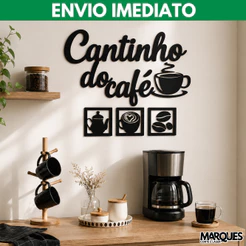 KIT 4 Plaquinhas com Letreiro MDF Decorativas Cantinho Do Café