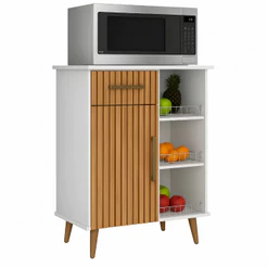 Fruteira Balcão Armário C/ Suporte P/ Microondas Portas + Gavetas Cor Branco Ripado