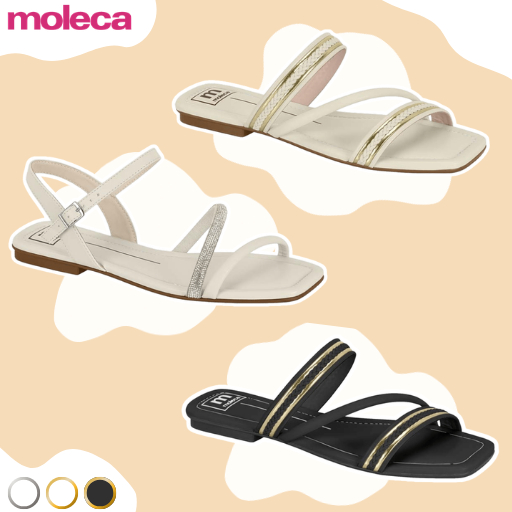 Sandália Feminina Moleca Flatform Estilosa Confortável Versátil Tiras Acolchoadas Moderno Strass