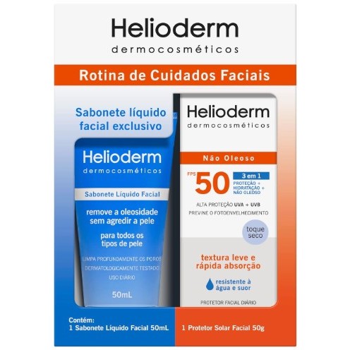 KIT PROTETOR SOLAR FACIAL FPS50 + SABONETE LÍQUIDO HELIODERM