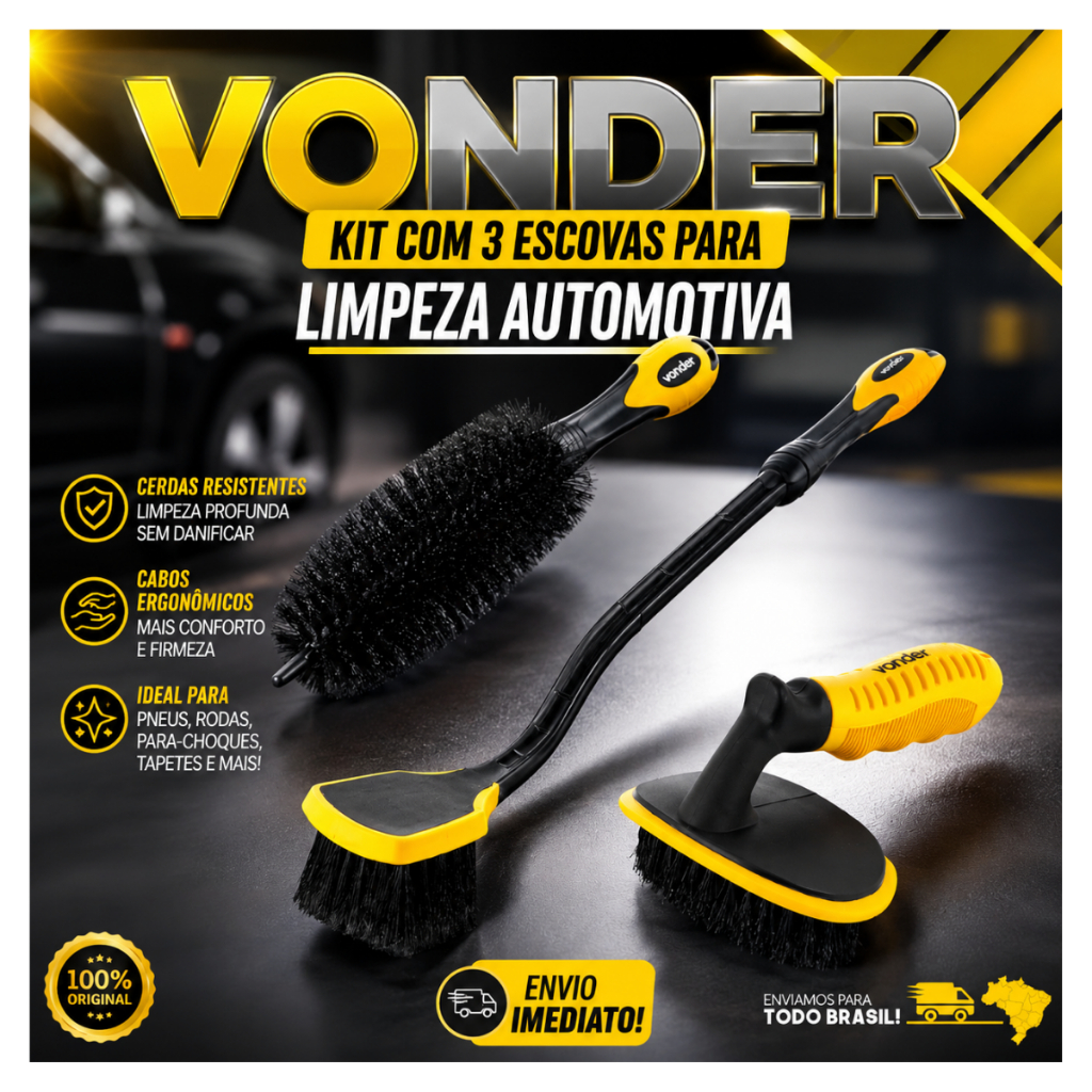 Kit Limpeza Automotiva Com 3 Peças Para Pneus Rodas e Caixa Vonder Resistente Carro Moto Top · foto 2