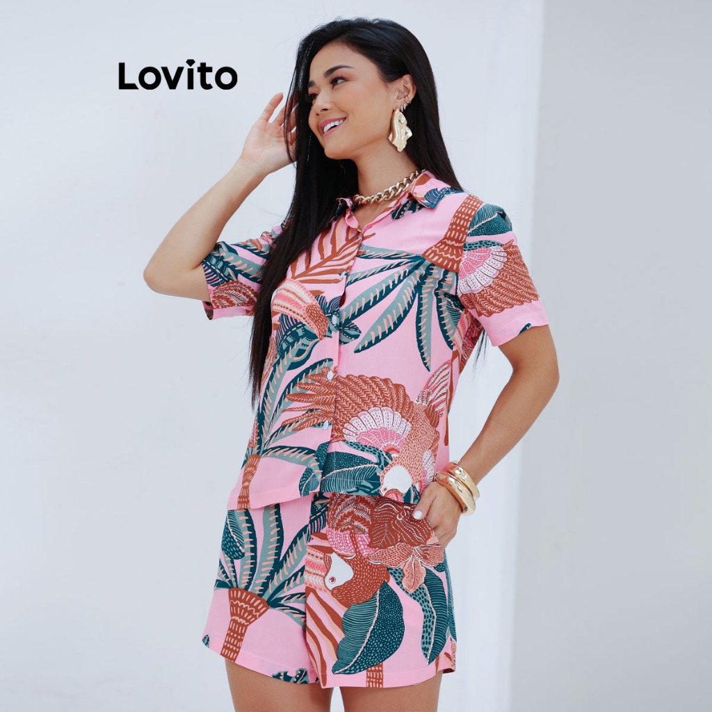 Lovito Bossa Camisa Feminina de Manga Curta Estampada BLB1475BRL1505