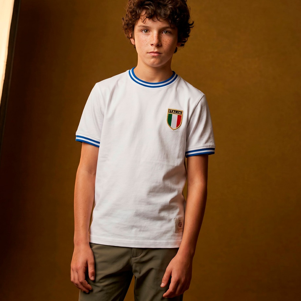 Camisa Itália Branca Retrô Infantil Juvenil Unissex Oficial