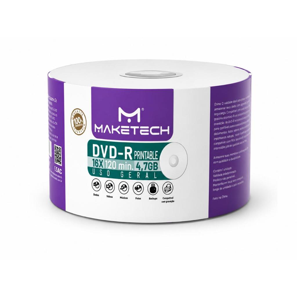 DVD-R 4.7GB 1-16X - Maketech - Printable - 50 unidades
