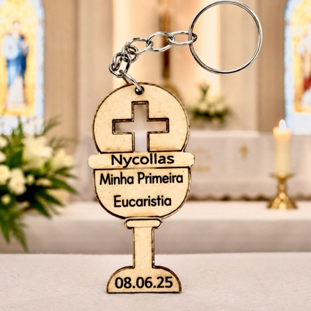Chaveiro Eucaristia 30 unidades MDF personalizado, já vão todos montados, festa, igreja, lembrancinhas