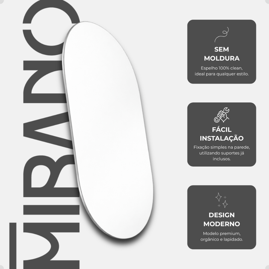 Espelho Oval Lapidado Mirano Berlim 80x40cm para Banheiro — foto 2