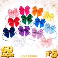 Laço Cetim Nº 5 5x5cm Pronto para Amarrar com Fitilho - 60 Unidades - Decoração Lembrancinha Festa