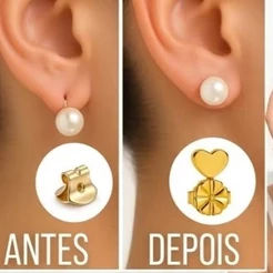 Tarraxa Levanta Brinco P/ Orelha Rasgada Antialérgica Luxo ouro 18K e prata