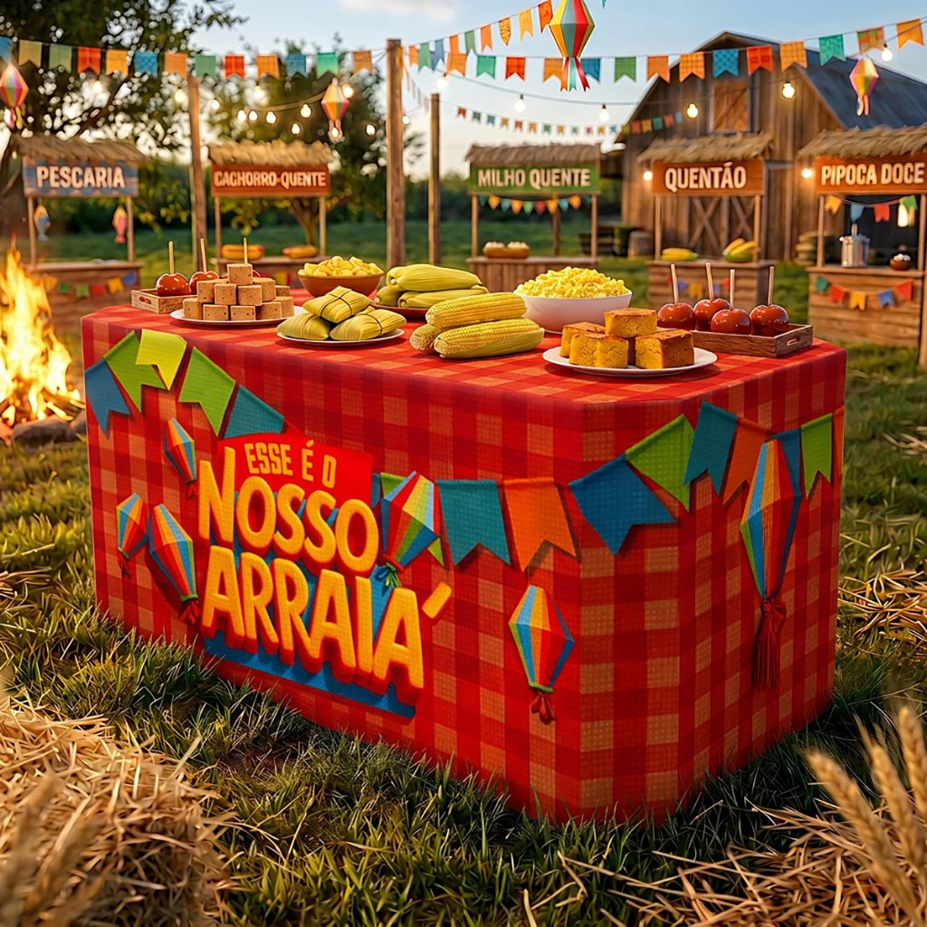 Toalha Capa De Mesa Festa Junina Sublimado Tecido Veste Fácil Para Decoração Arraiá – MSA-139