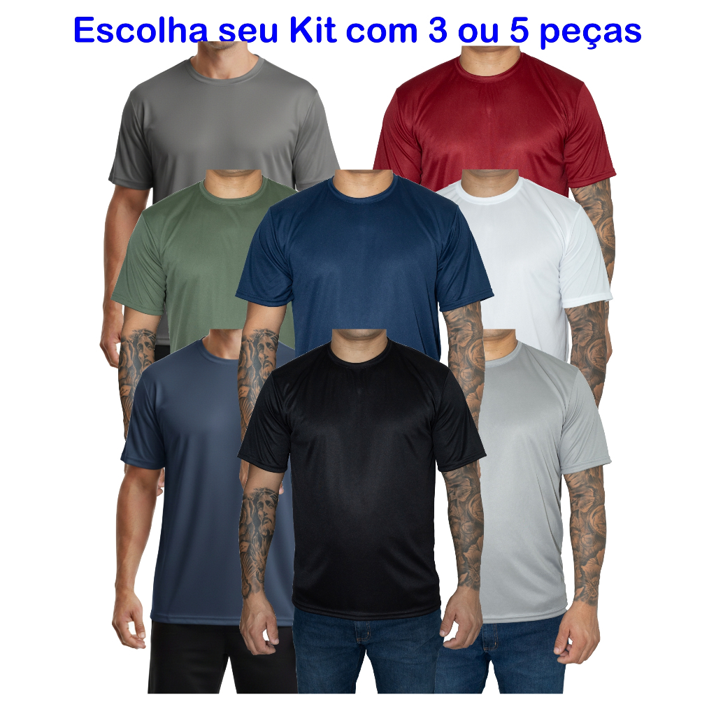 Kit 5 Camiseta Masculina DRY fit UV 50 Respirável Secagem Rápida Treino Academia Corrida Confortável