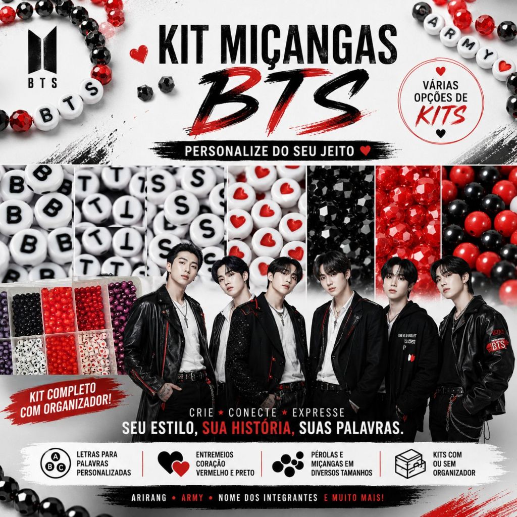 Kit Miçangas BTS Army Pulseiras Personalizadas Letras Pérolas E Entremeios