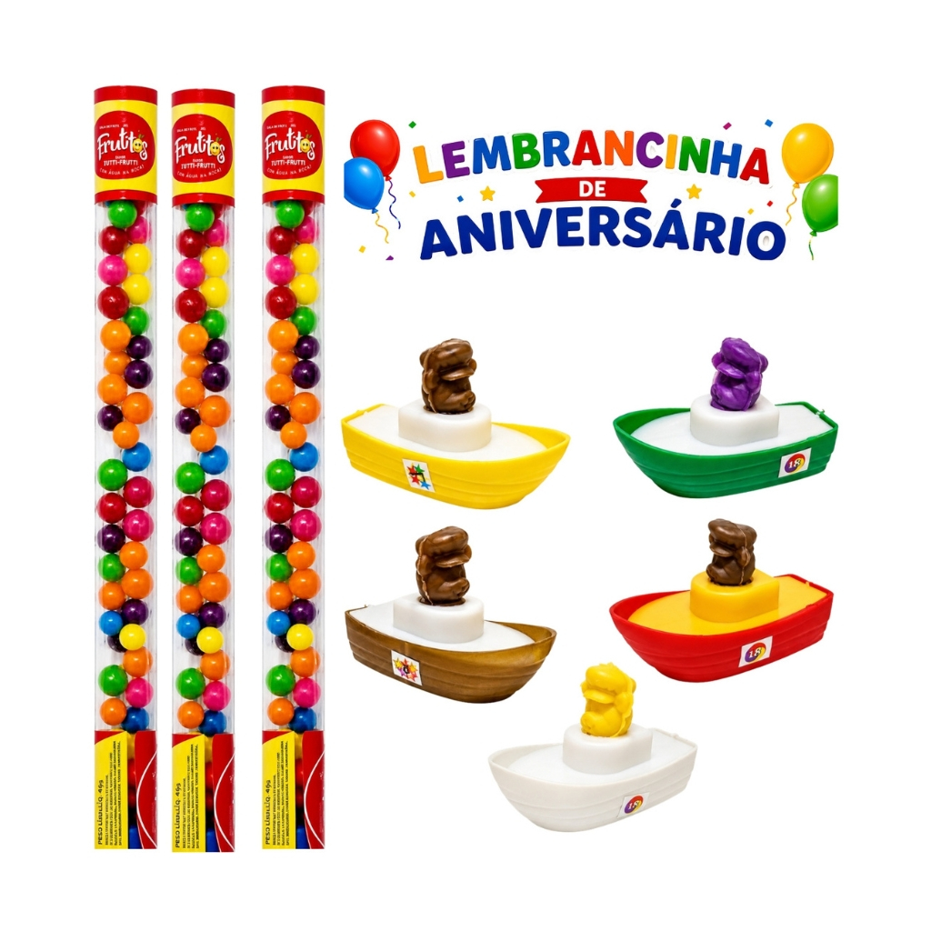 Kit 20 Itens (Tubinhos Balinhas Doce + Mini Barco) Lembrancinha aniversário Festa Infantil