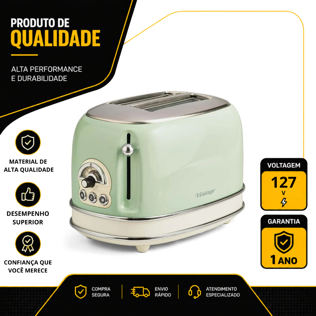 TORRADEIRA ARIETE ELÉTRICA VINTAGE 2 FATIAS 6 NIVEIS DE TOSTAGEM VERDE 750W 127V 00C01551EARBR