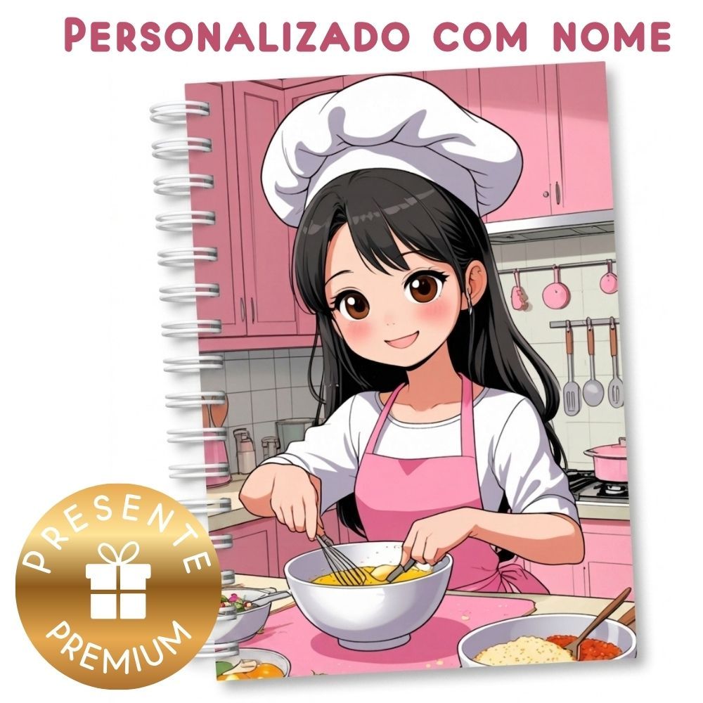 Caderno de Receitas Anime Personalizado com Nome • Fofo, Inspiração para Cozinhar • 100 Folhas A5