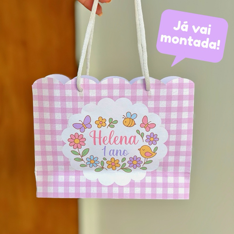 Sacola personalizada jardim das borboletas / sacolinha jardim encantando lembrancinha aniversário (já montada)