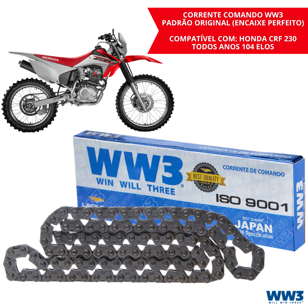 Corrente Comando Ww3 104 Elos Honda Crf 230 Crf230f Peça Motor Alta Resistência