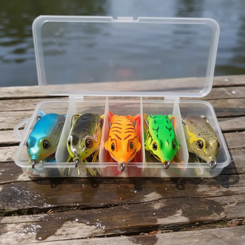 Estojo C/ 5 Unidades Isca Frog Sapinho Com Anzol Sistema Anti-Enrosco Excelente P/ Pesca de Traíras