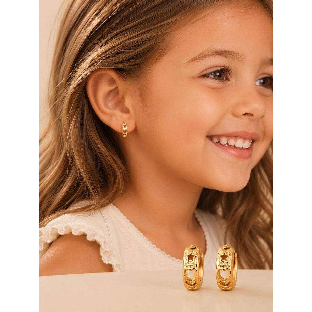 Brinco Argolinha Infantil Click Delicado Banhado a ouro Hipoalergênico