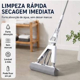 Mop Dobrável com Espuma Absorvente - Leve, Fácil de Usar e Limpa sem Esforço