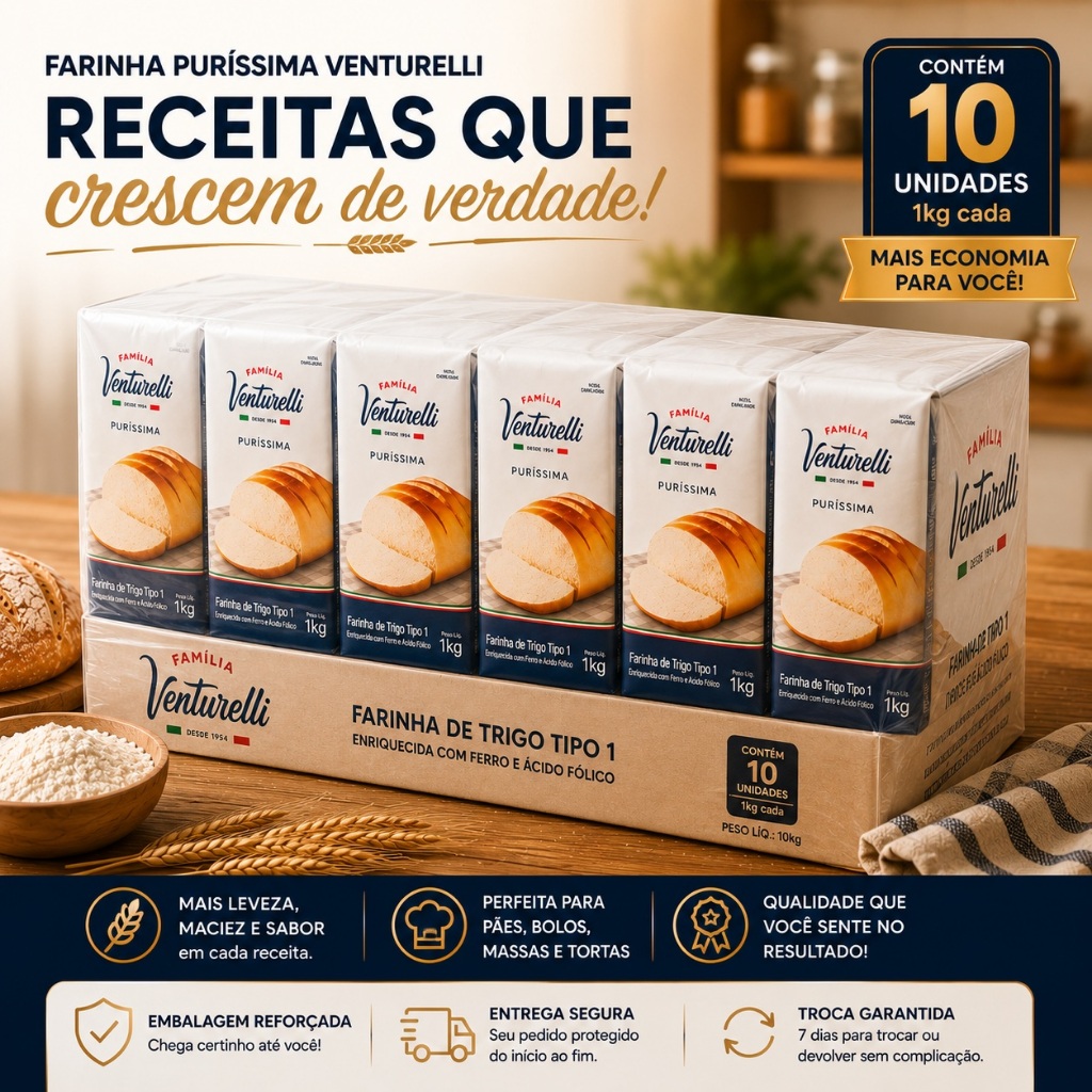 Kit 10 Unidades fardo Farinha de Trigo Purissima Venturelli 1kg