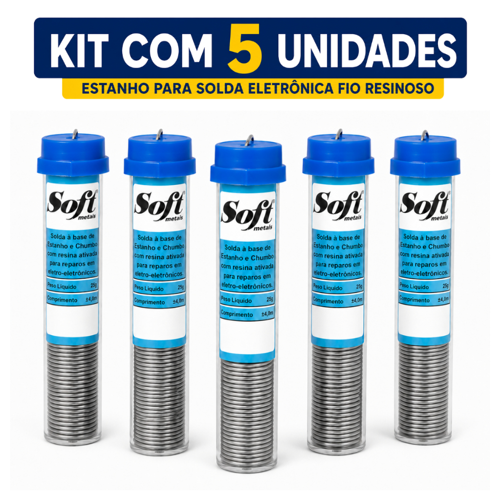 Kit 5 Estanho Para Solda Eletrônica Resina Ativada 1mm Estanho Para Solda Fio Resinoso Tubete 25g