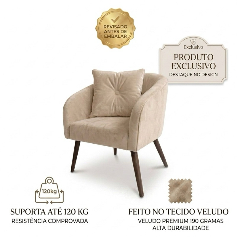 Poltrona Pé Palito Pé Palito Cadeira Pé Palito Decorativa Para Quarto Escritório Moderna Luana Poltrona Pé Palito VELUDO