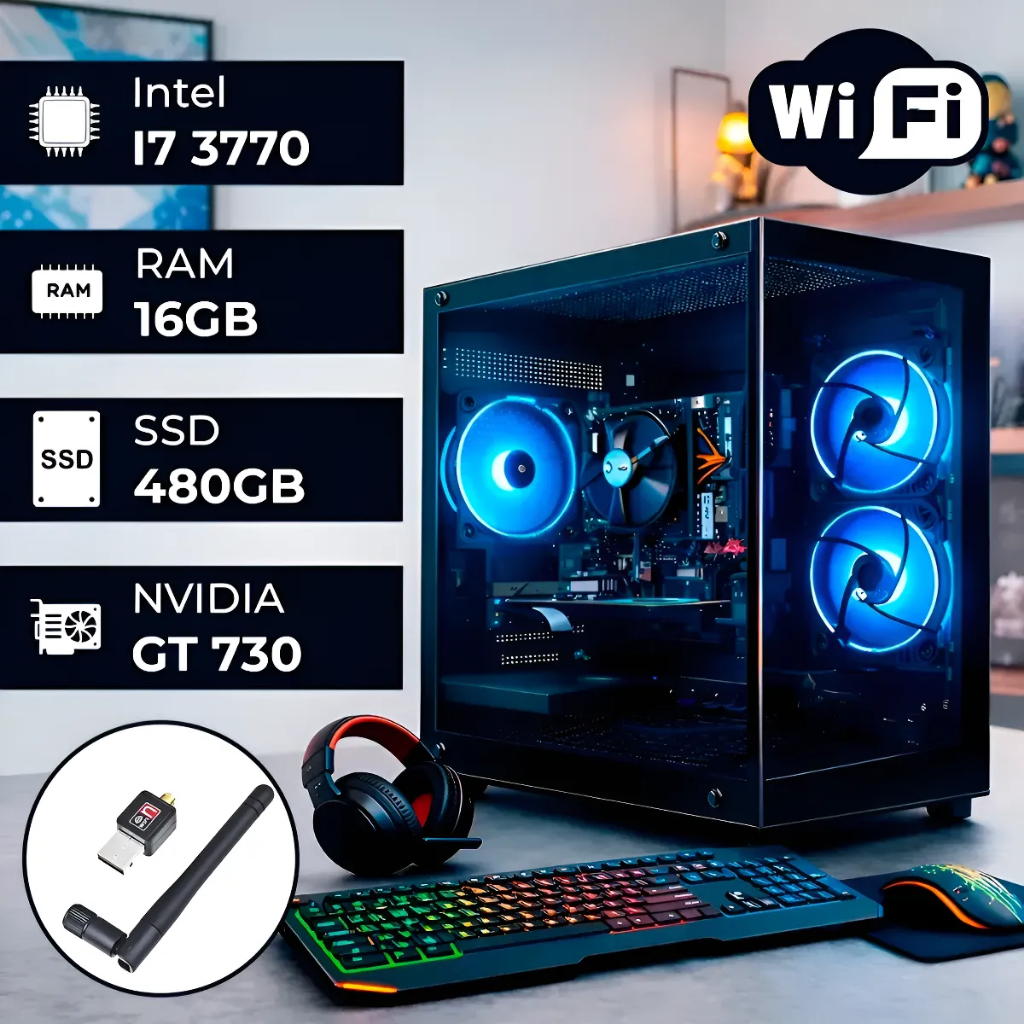 PC Montado Core I7 Gamer Completo Com Placa De Vídeo SSD 480GB, RAM 16GB, Geforce GT 730