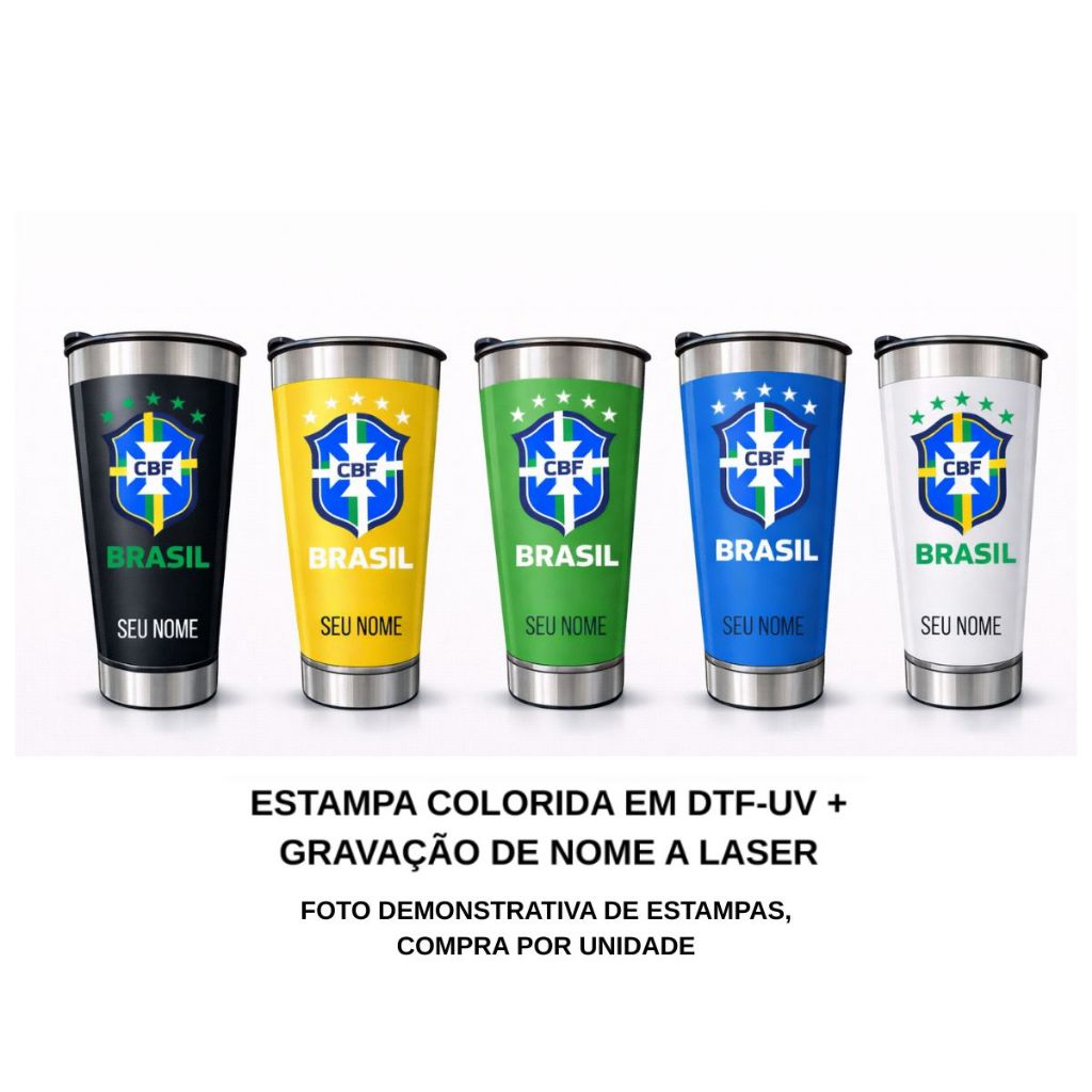 Copo Térmico Inox 473ml Personalizado Seleção Brasileira - Presente Torcedor/Futebol Brasil