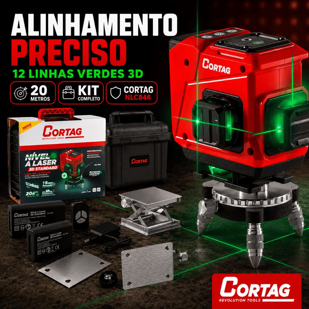 Laser Nível Verde 3D 12 Linhas 20m Profissional Obra Piso Revestimento Azulejo 360 Cortag