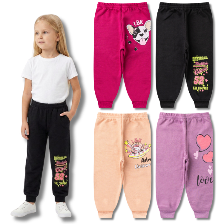 Kit Sortido 3 Calças Moletom Estampada Feminina/Menina Infantil e Juvenil do 2 ao 14