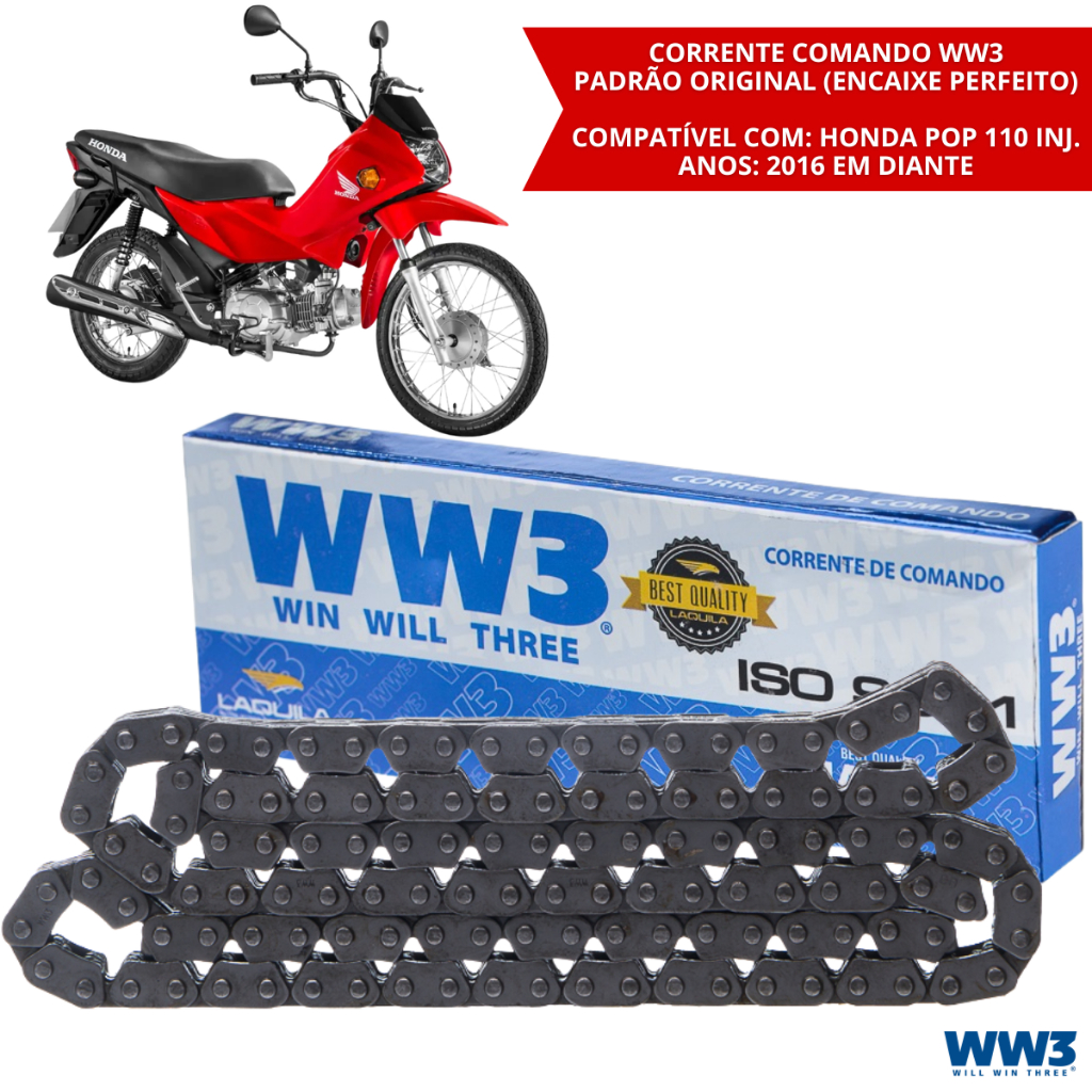 Corrente Comando Honda Biz 110i Honda Pop 110 Inj 90 Elos Corrente Alta Resistencia WW3