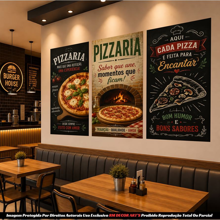 Quadro Decorativo 3 Peças Pizzaria Gourmet Vintage Cozinha Restaurante Pizza — imagem 2 de 2