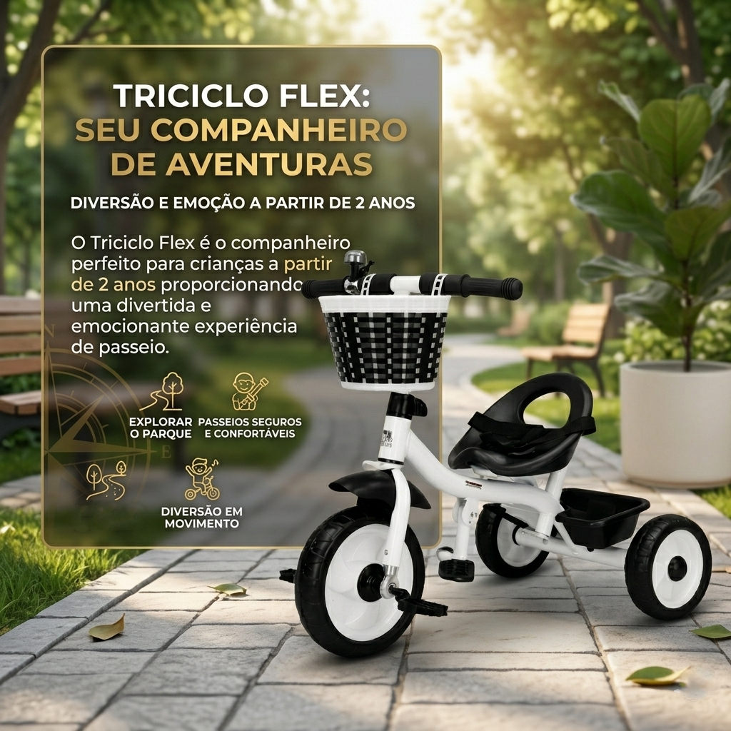 Triciclo Infantil com Empurrador Apoiador Removível e Pedal Cestinha Dupla até 30kg 2 Anos+ Passeio · foto 2
