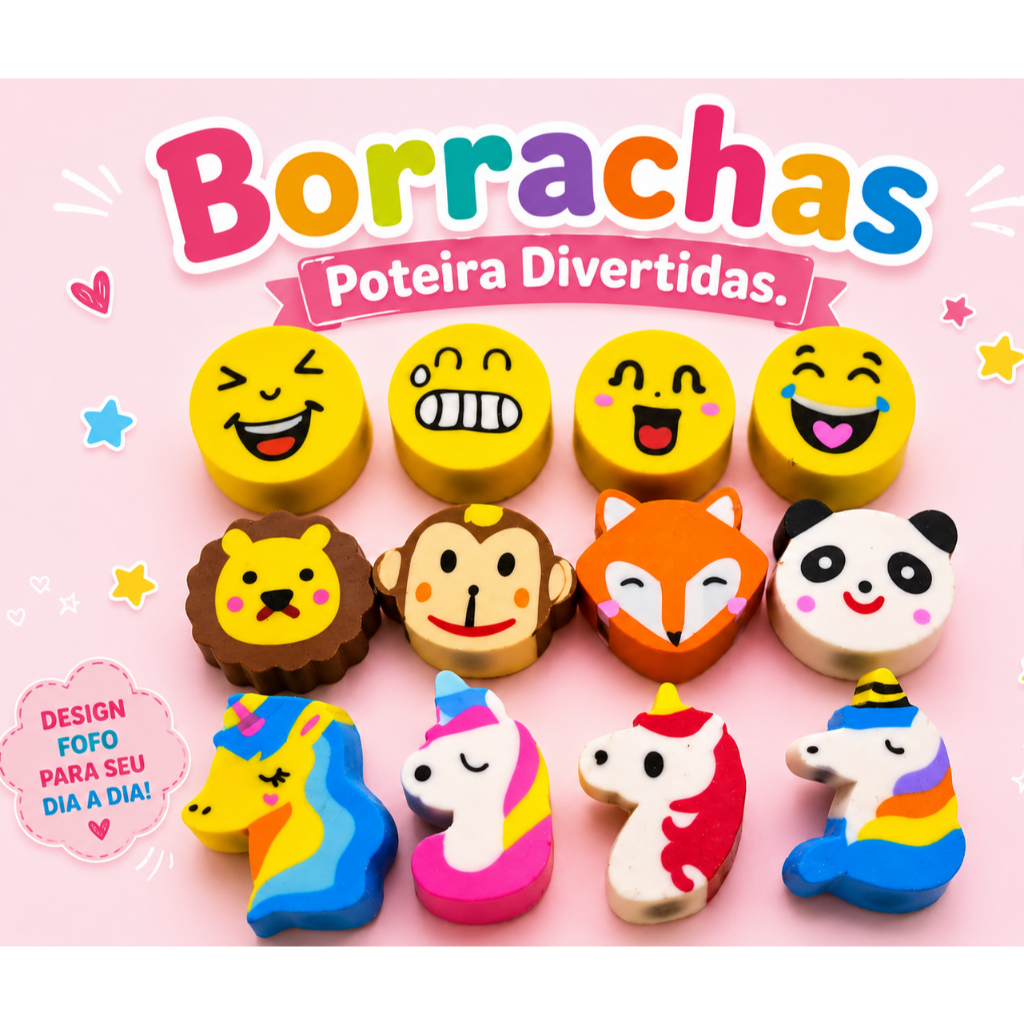 32 Borrachas Escolar Ponteiras Yins Bichinhos Raposa Panda leão Macaco/Unicórnios/Emoji