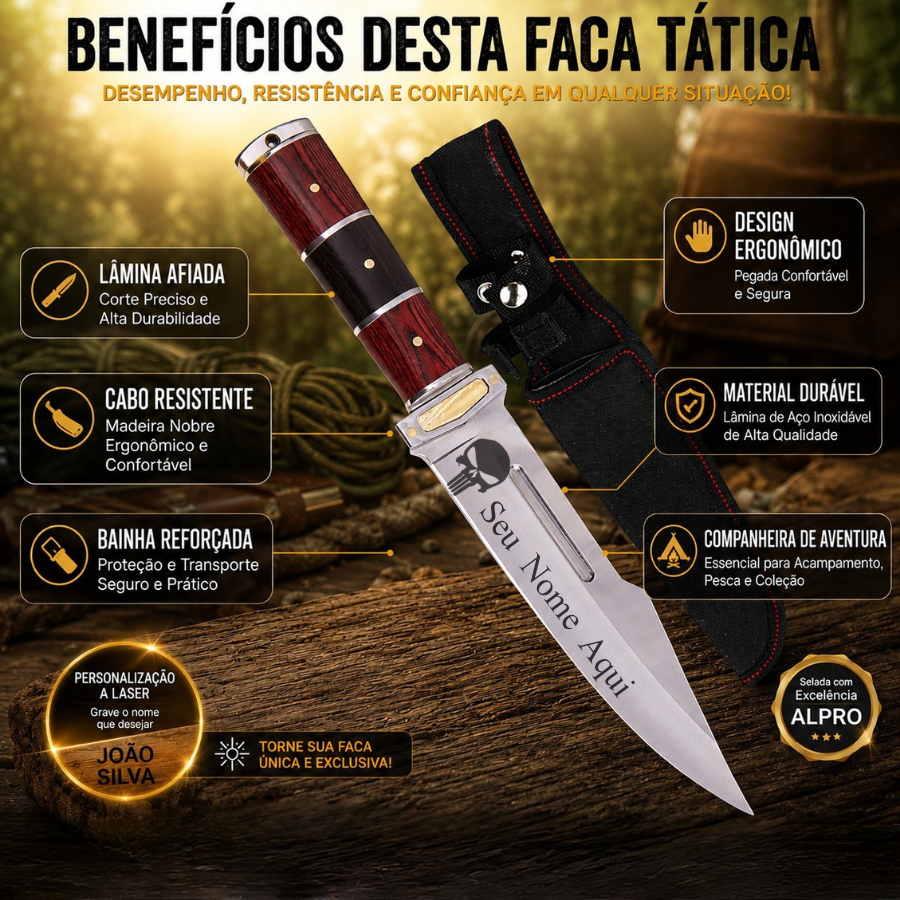 Faca Artesanal Faca Churrasco Pesca Camping Personalizada Nome Logo