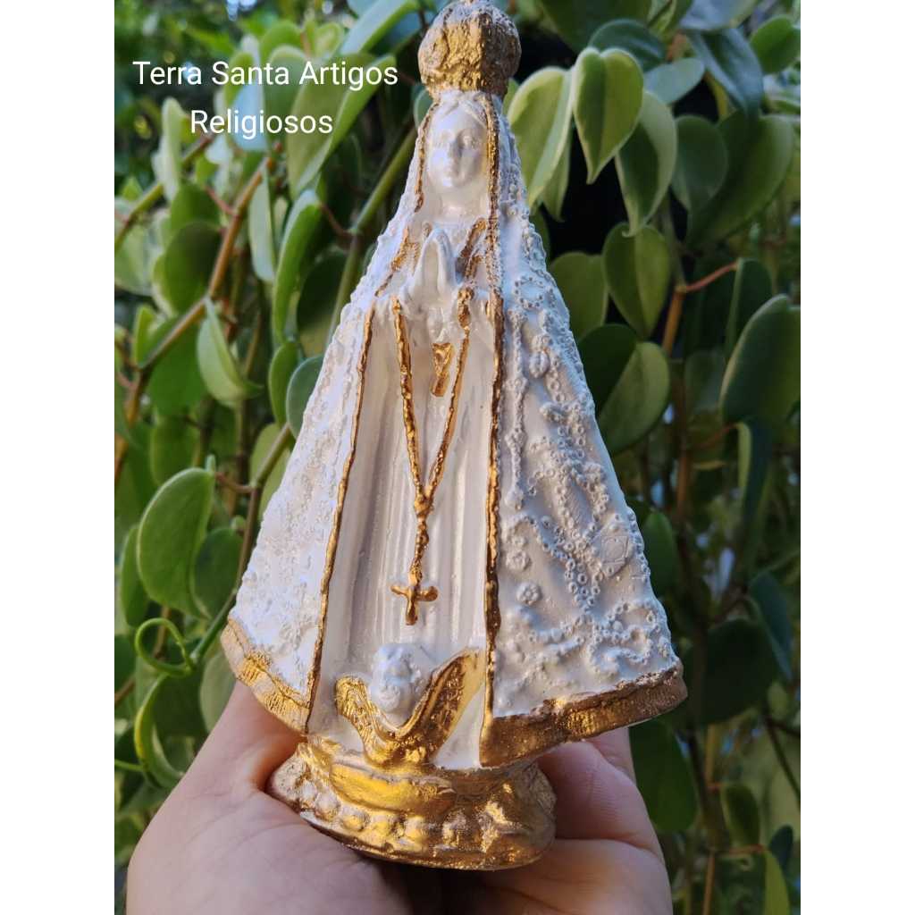 Nossa Senhora Aparecida Branco Pérola e Dourado - 15cm ,para Decoração, Presente,Casamento, Batizado, Lembrancinha .