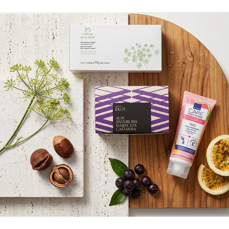 Kit sabonete Natura Ekos + sabonete Erva Doce  + Creme Esfoliante para Pés Avon