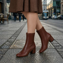 Bota Feminina Stretch Cano Médio Bico Quadrado Salto Grosso