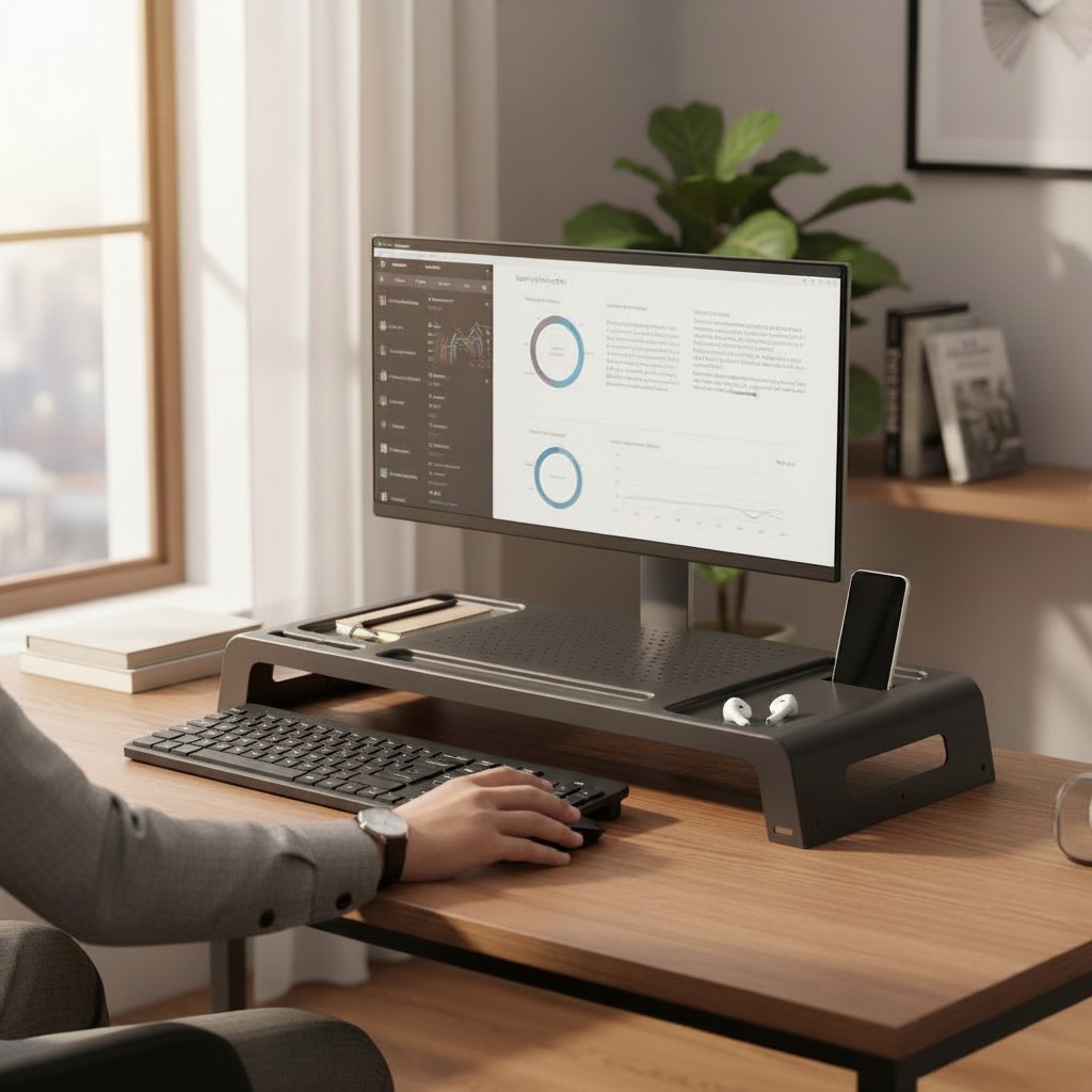 Suporte para monitor ou Notebook Prime com compartimento de celular e pequenos objetos