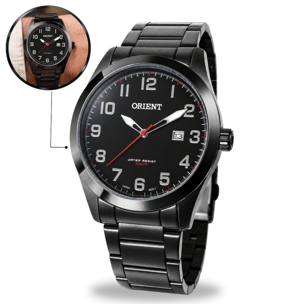 Relógio Orient Masculino Analógico Quartz Esportivo Casual Preto Em Aço Inoxidável A Prova Dágua Em 50 Metros Original