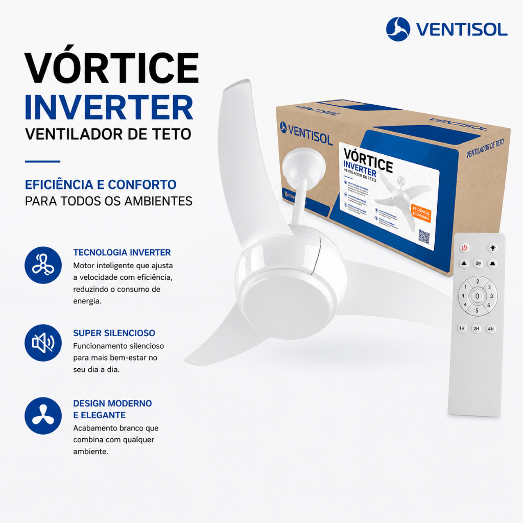 Ventilador de Teto Com Controle Venilador Ventisol LED Ventilador de Teto Forte Silencioso Bivolt