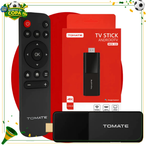 TV My Stick 4K Tomate Android 16GB HDMI WiFi Ultra HD Smart Streaming Compacto Portátil