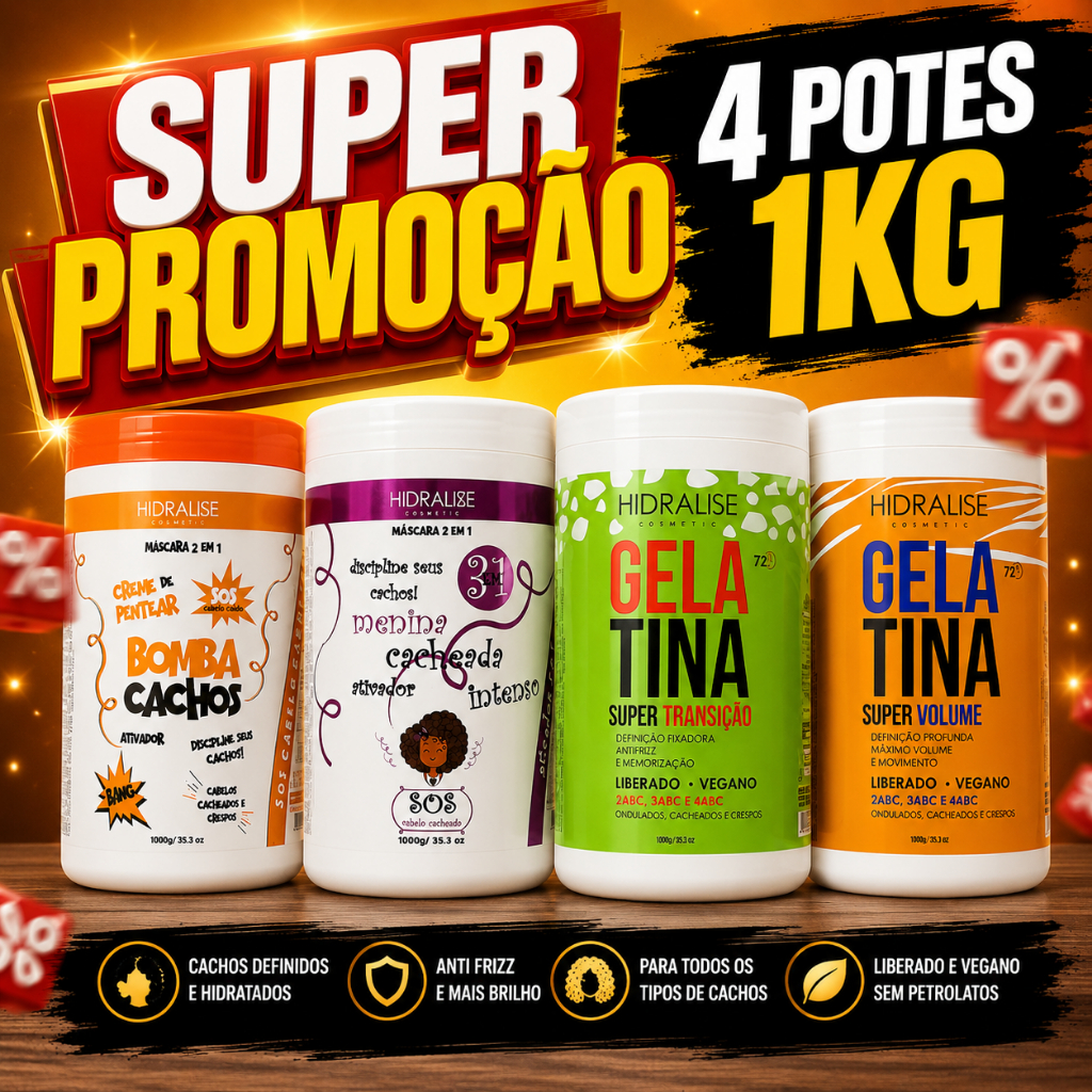 Kit Gelatina Super Volume 1Kg Hidralize + Gelatina Super Transição Definição 1 Kg Hidralize