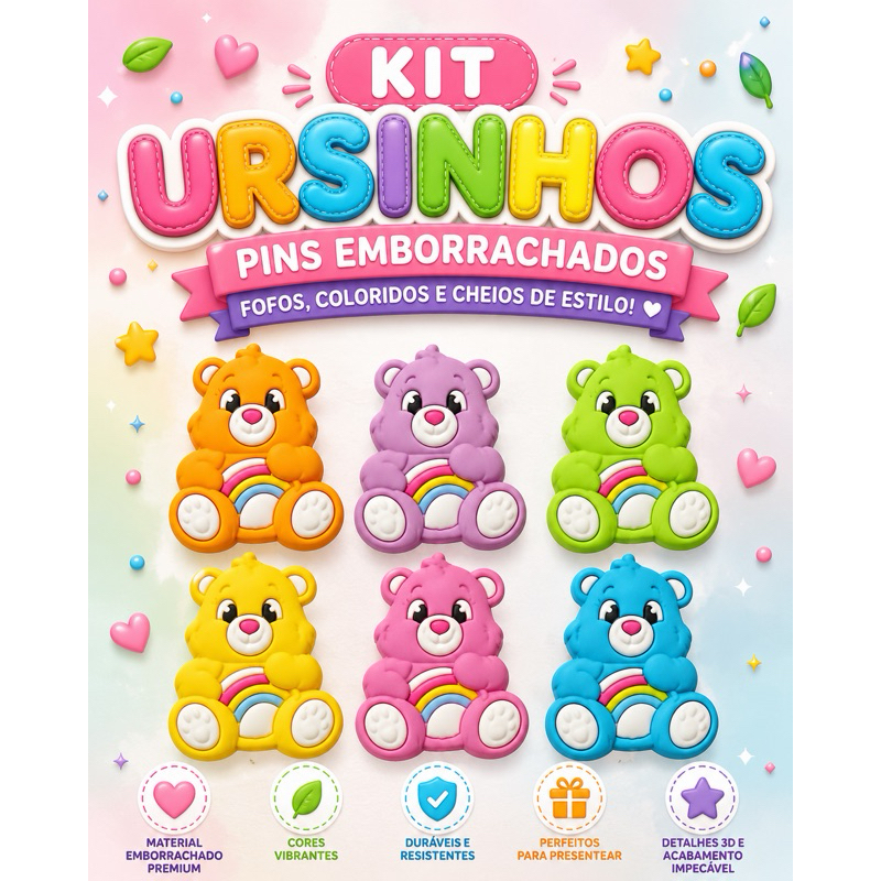 Kit Charm 6 Pin Emborrachado Botões Jibbit Babuche Croc Ursinhos Carinhosos