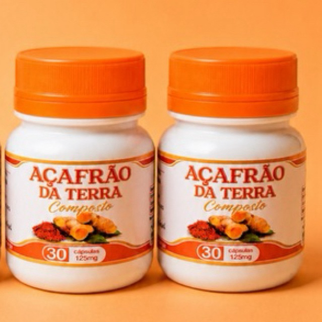Açafrão da Terra (original). Kit 02 Potes contém 30 cápsulas cada.